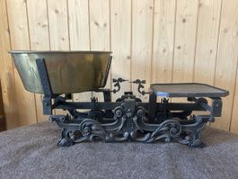 Antike Küchenwaage mit Messing-Schale, 10kg