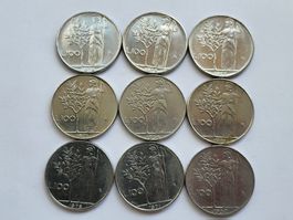 Lot 9x 100 Lire aus Italien