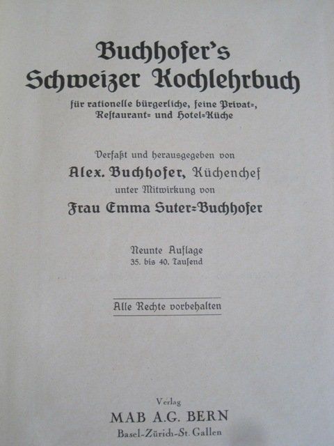 Libri: BUCHHOFER'S SCHWEIZER KOCHLEHRBUCH – Usato da Zürich venduto da Fredor01 1