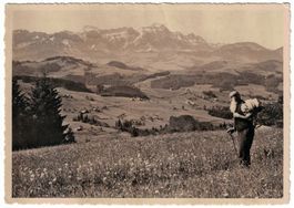 Höhenweg Teufen-Speicher, Bauer mit Brente, datiert 1943