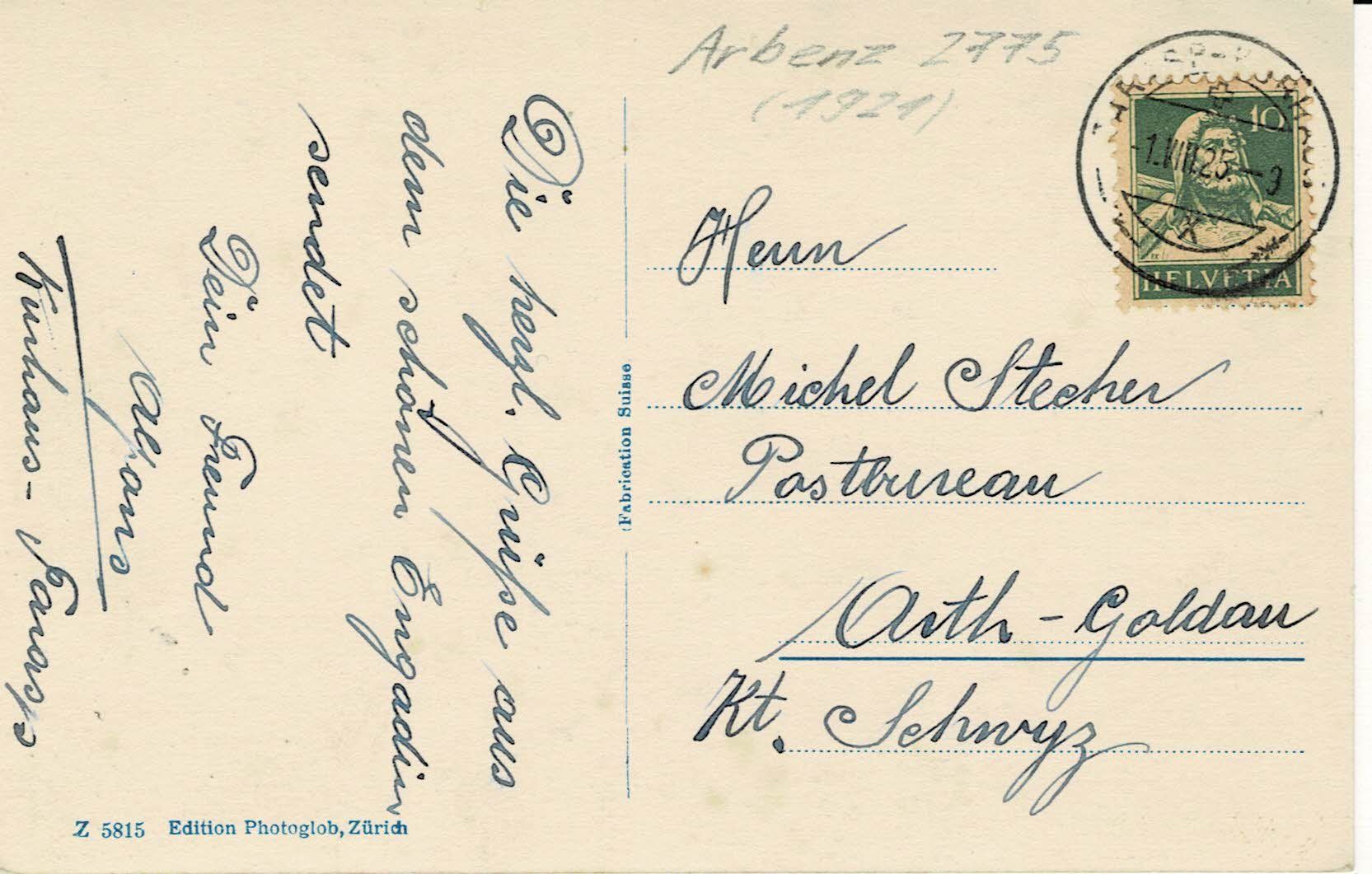 Cartoline postali: Unterengadin SENT mit Postauto GR gel. 1925! – Usato da Hergiswil NW venduto da Kartenfrau 1
