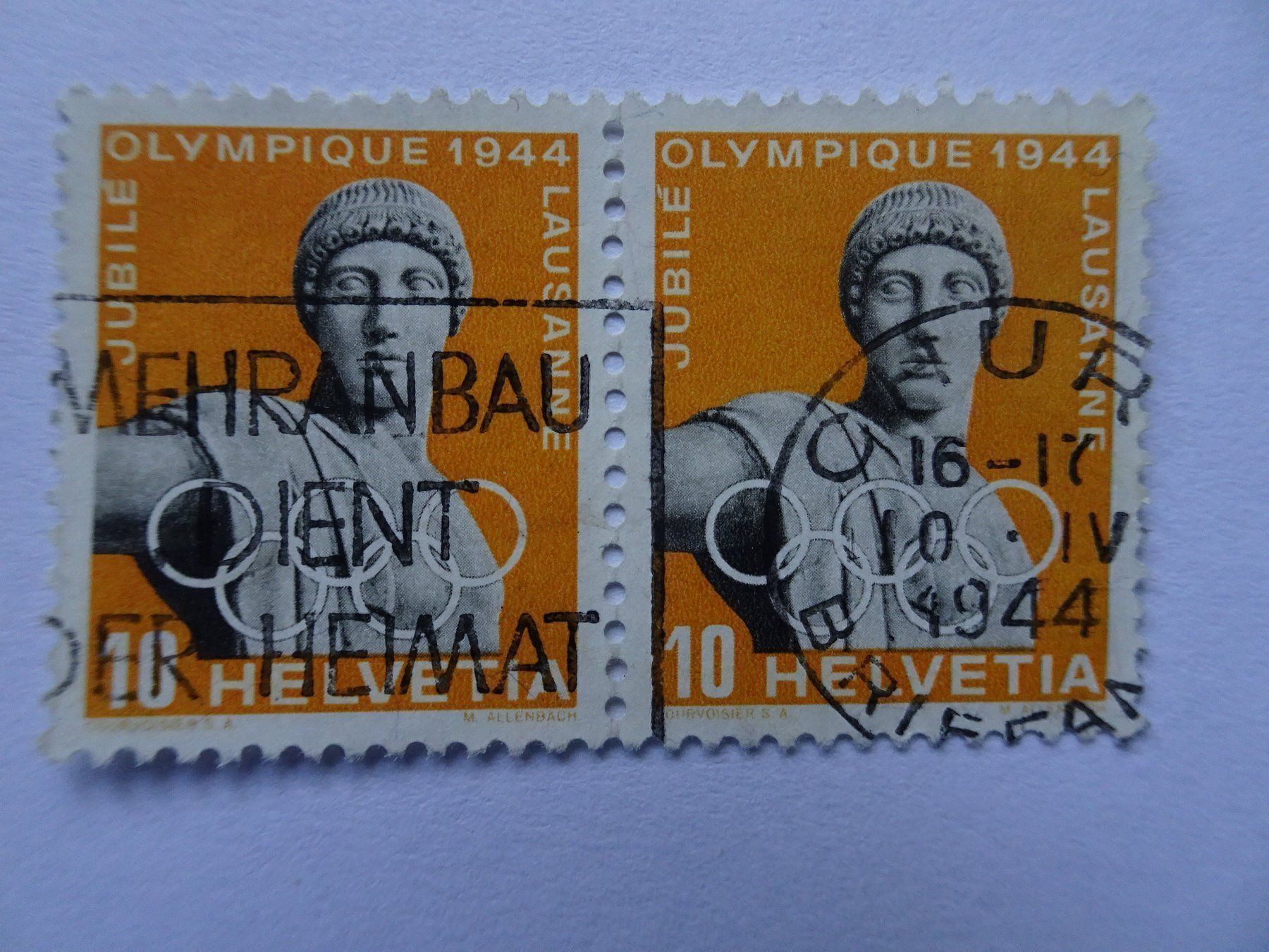 Alle Briefmarken: 1944  Zweier-Streiffen – Gebraucht aus Aadorf von Chnorli-Furz 2
