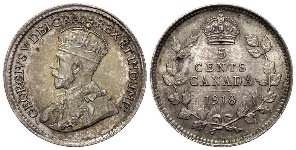 Tutti le monete: Kanada, 5 Cents 1918 – Usato da Chiasso venduto da Novamarketing