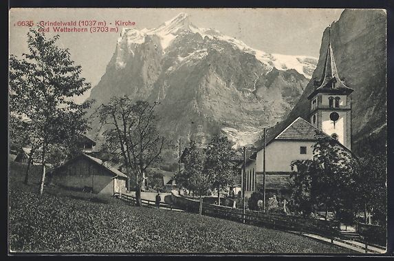 Cartoline postali: AK Grindelwald, Kirche und Wetterhorn – Usato da Berlin venduto da bartko-reher