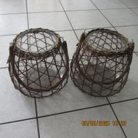 Set Laternen Körbe aus Rattangeflecht & Glas für draussen