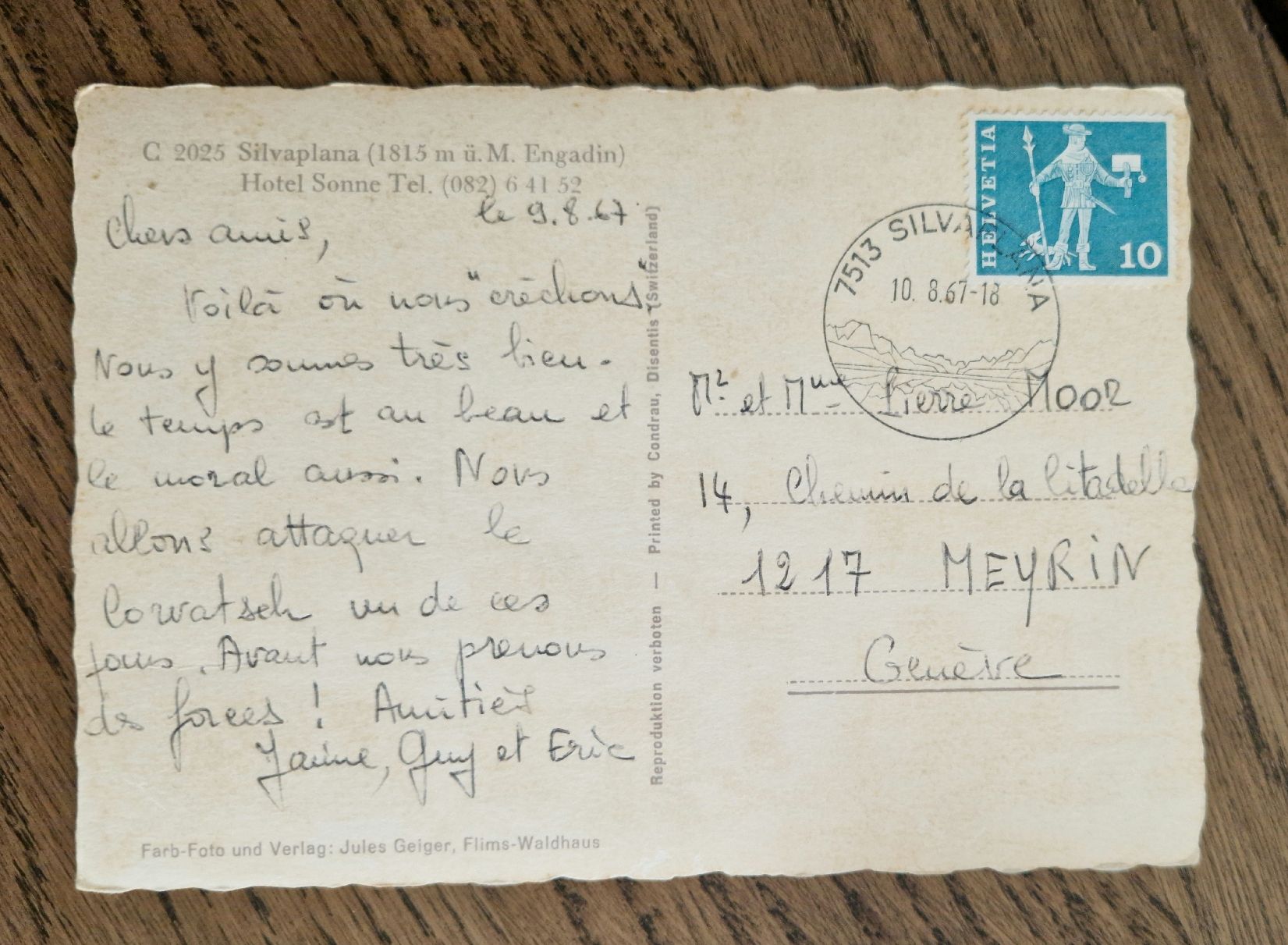 Cartoline postali: Hotel Sonne, Silvaplana 1967 – Usato da Ebikon venduto da Donar50 1