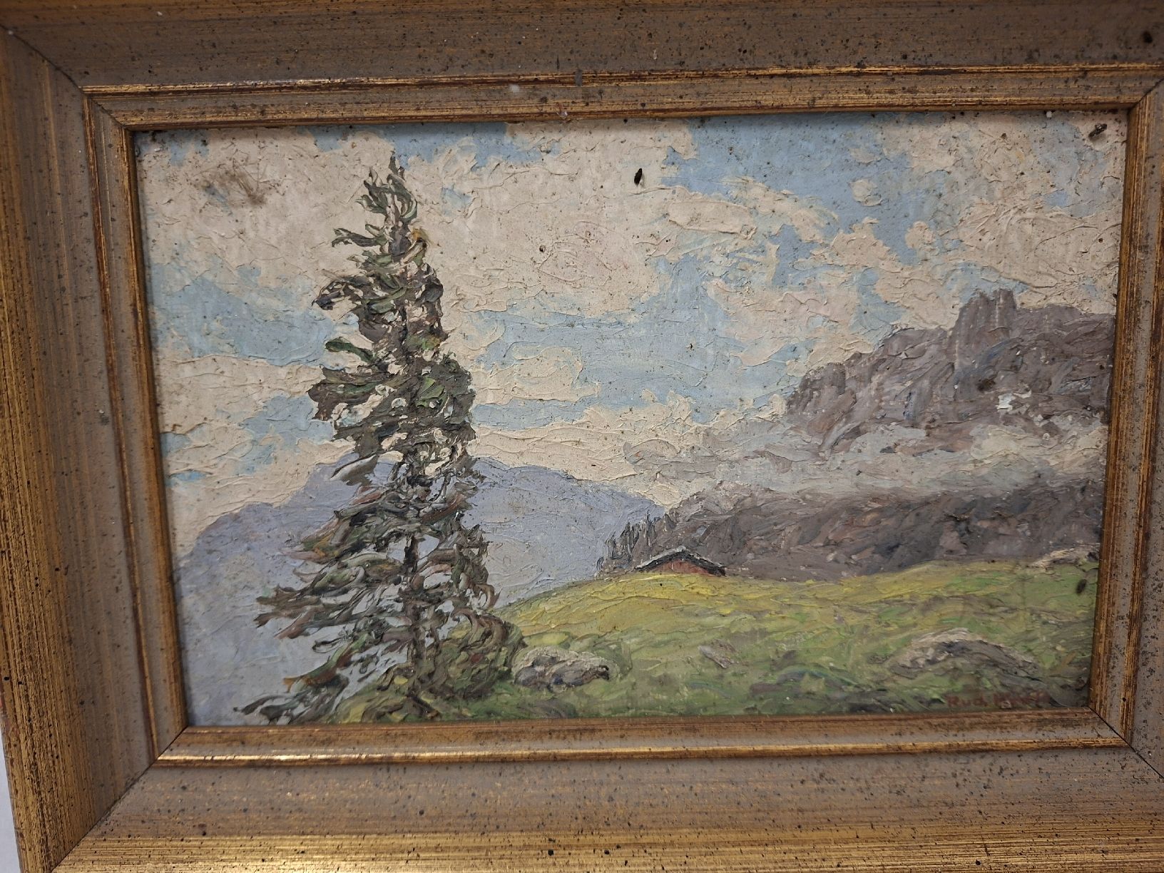 Gemälde: Gemälde Berglandschaft mit Baum signiert – Gebraucht aus Olten von Mezopotamya 1