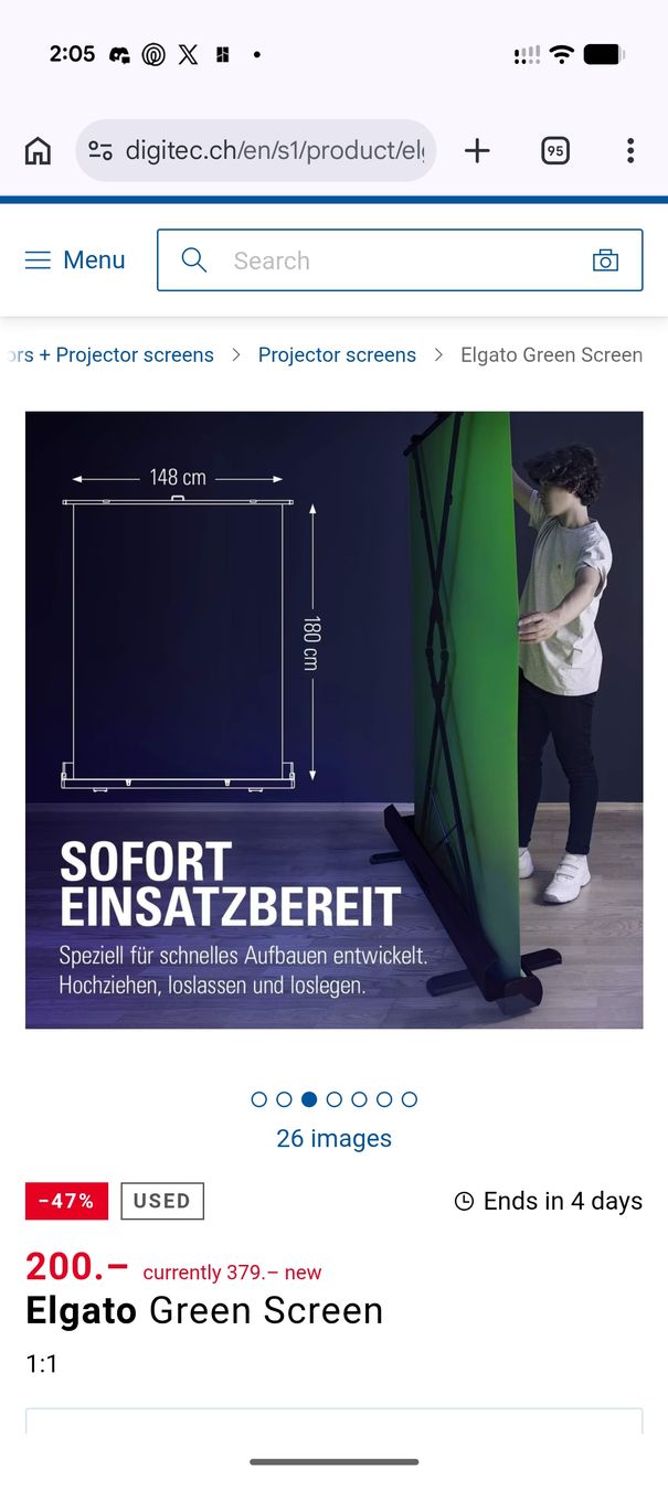 Elgato Green Screen Collapsible Chroma Key Panel 148x180cm (Gebraucht ...