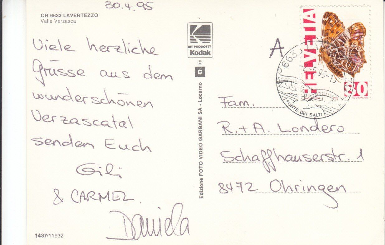 Cartoline postali: Lavertezzo 1995 – Usato da Bürglen TG venduto da StampGraf 1