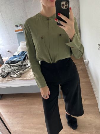 Mango Damen Bluse olivgrün mit Brusttaschen grosse S