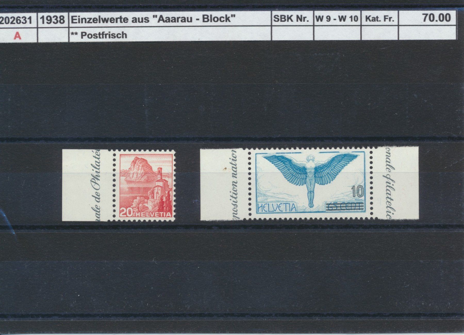 Tutti i francobolli: 1938 Einzelwerte aus "Aarau - Block", ** postfrisch – Nuovo (secondo la descrizione) da Winterthur venduto da Zupogeru