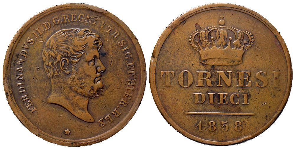 Tutti le monete: Italien, Napoli, 10 Tornesi 1858 – Usato da Chiasso venduto da Novamarketing