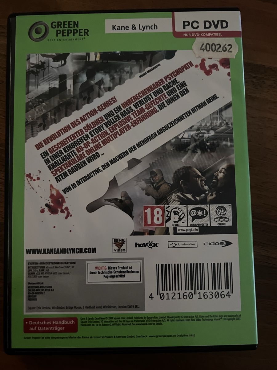 Giochi: Kane & Lynch: Dead Men - PC DVD – Usato da Fällanden venduto da raf-wpf 1