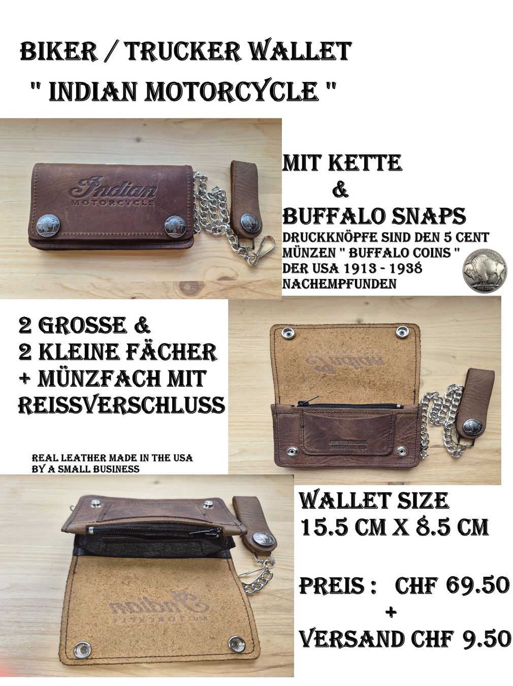 Portafogli: BIKER / TRUCKER WALLET " INDIAN MOTORCYCLE " – Nuovo (secondo la descrizione) da Nidau venduto da Rocker64 3