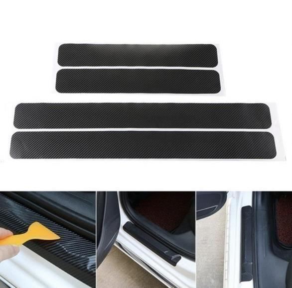 4 Stück Schwarzer Carbon-faser-auto-einstiegsleisten-aufkleber, Kratzfeste  Schutzfolie Für Universal-autos