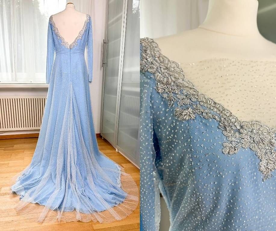 Kostüme: Elegantes hellblaues Kleid mit Schleppe – Gebraucht aus Zumikon von luthien1805