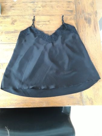Babydoll Locker Satin Optik Top Boho Spitze schwarz XS