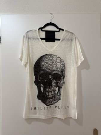 Philipp Plein Totenkopf T-Shirt V-Neck Weiss Gr. L