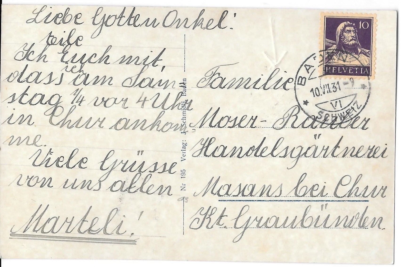 Cartes postales: Baden Langensteinquartier – D'occasion à Olten par clotaldi 1