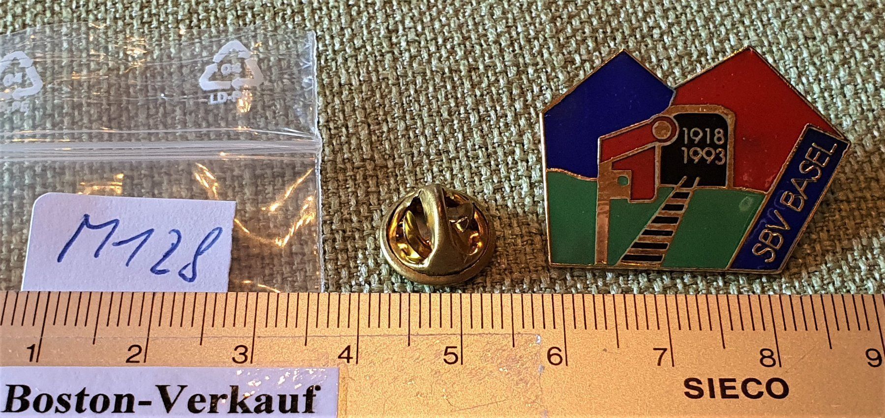 Plaketten & Abzeichen: M128 - Pin 1918 - 1993 SBV Basel Eisenbahn SBB – Gebraucht aus Reinach BL von Boston-Verkauf 1