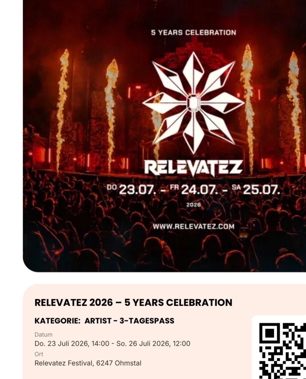 Biglietti: Verkauft! 2x RELEVATEZ, 3-Tagespass 23.07-25.07.2026 – Nuovo (secondo la descrizione) da Schötz venduto da AT_94