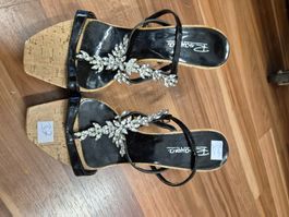 Roayera Sandaletten, Schwarz, Gr. 37, mit Strass-Blumen🌸 B9