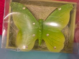 Deko-Schmetterlingskerze Grün mit Glitzer & Strass