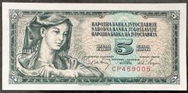 Alte 5 Dinar Banknote aus Jugoslawien CP459005 Rarität