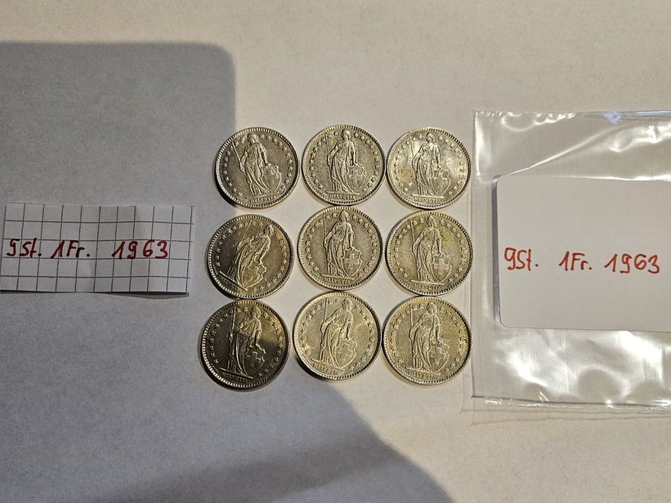 Tutti le monete: Einfränkler Set 9 Stück, 1963 – Usato da Grächen venduto da Hel7890 1