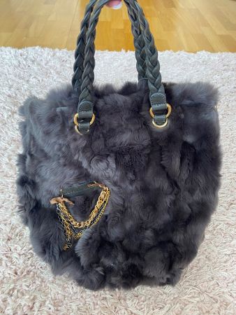 Sac Roberta Gandolfi gris, en fourrure vérita, très bon état