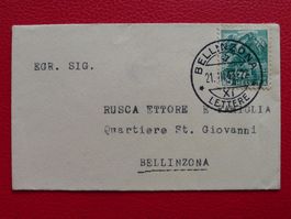 1943: Kleines, sauberes Briefchen von BELLINZONA (TI)
