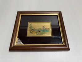 Tableau miniature, feuille d'or 23 carats, encadré