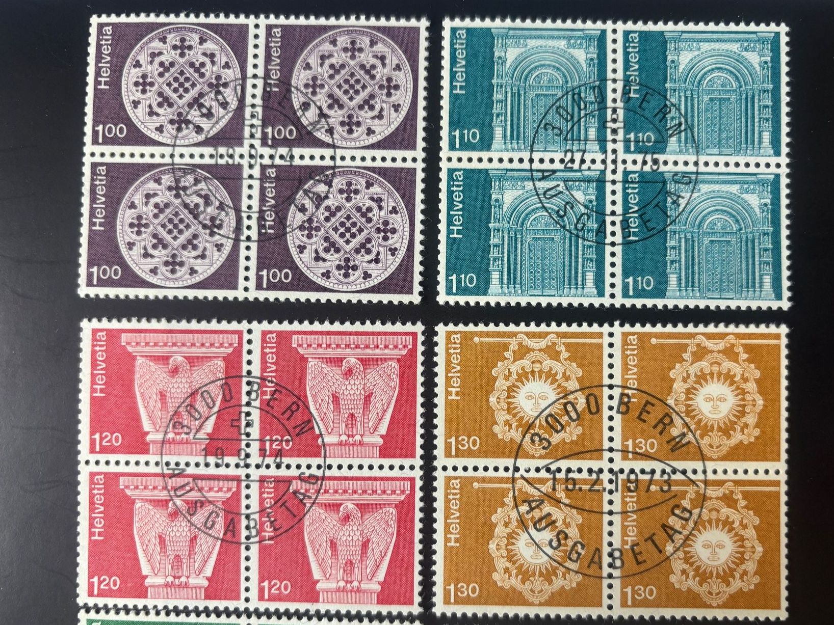 Tutti i francobolli: CH1973 - Série ind + bloc de 4 - Architecture Zu 534-542 – Usato da Bulle venduto da Claude1630 3