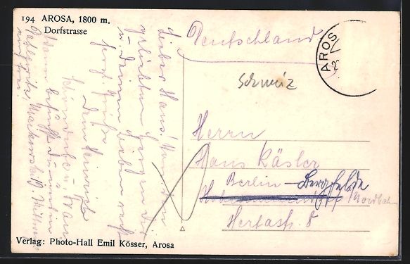 Cartoline postali: Arosa, Dorfstrasse mit Schlitten im Schn – Usato da Berlin venduto da bartko-reher 1