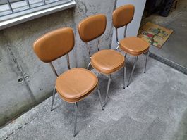 3 Mid-Century Esszimmerstühle, Stuhl, Lederbezug