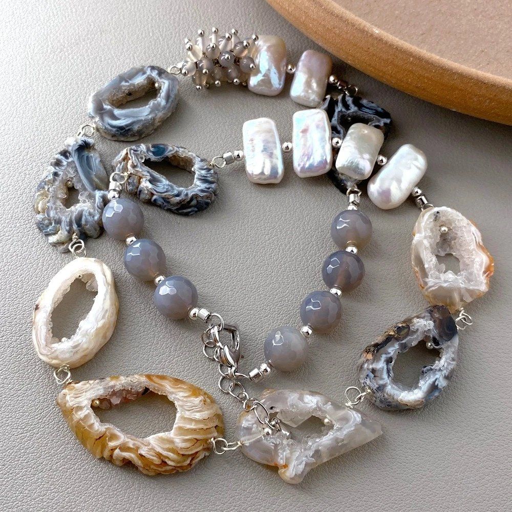 Catenine: Druzy Achat Perlen Kette Echt Collier Géode Agate Perle – Nuovo (secondo la descrizione) da Prilly venduto da ilyria73 5