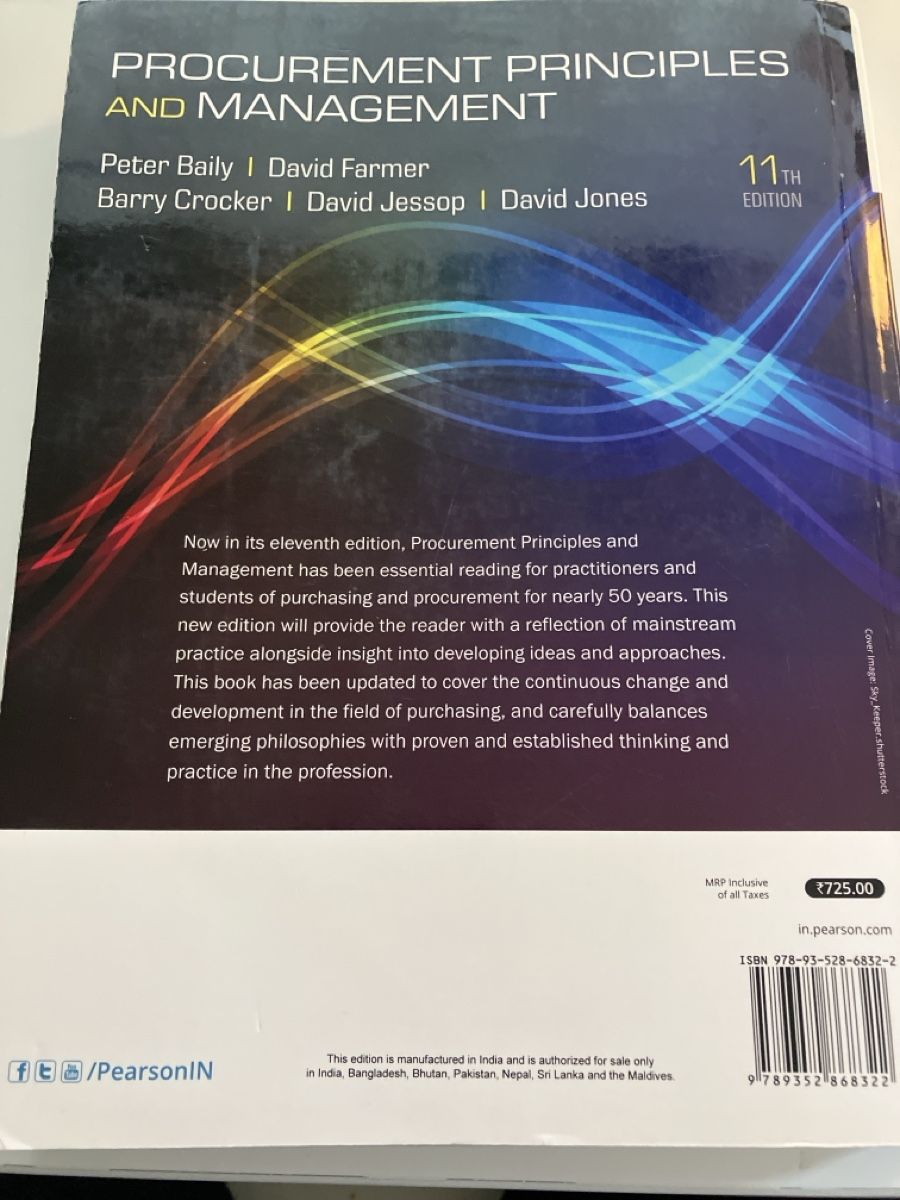 Libri: Procurement Principles, Management, 11th Edition, Top! – Usato da Oberrieden venduto da MarkF1 1