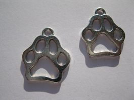 4 Anhänger metall, Pfote, Hund, Katze