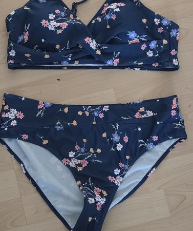 Bikini Blumenmuster dunkelblau XXL