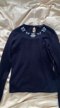 Tara Jarmon Designer Pullover S blau Wolle und Kashmir