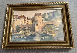 Belle Aquarelle du Ponte Vecchio en Italie à Millesimo 🇮🇹