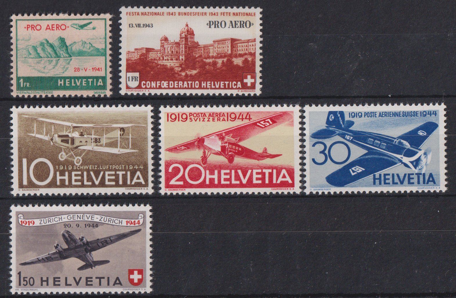 Alle Briefmarken: Flugpost Schweiz: Auswahl ** - Kat. 57.-- – Neu (gemäss Beschreibung) aus Eschlikon TG von PhilCon