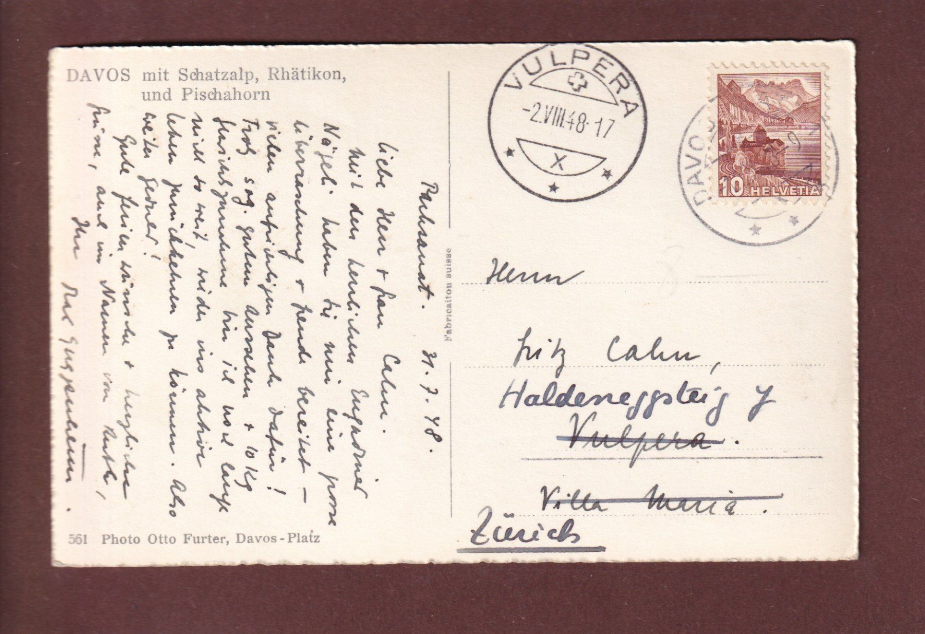 Ansichtskarten: DAVOS - 1948 – Gebraucht aus Pully von nicecards 1