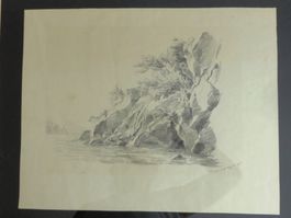 Seltene Robert Zünd Zeichnung auf Papier – Luzerner Landscha