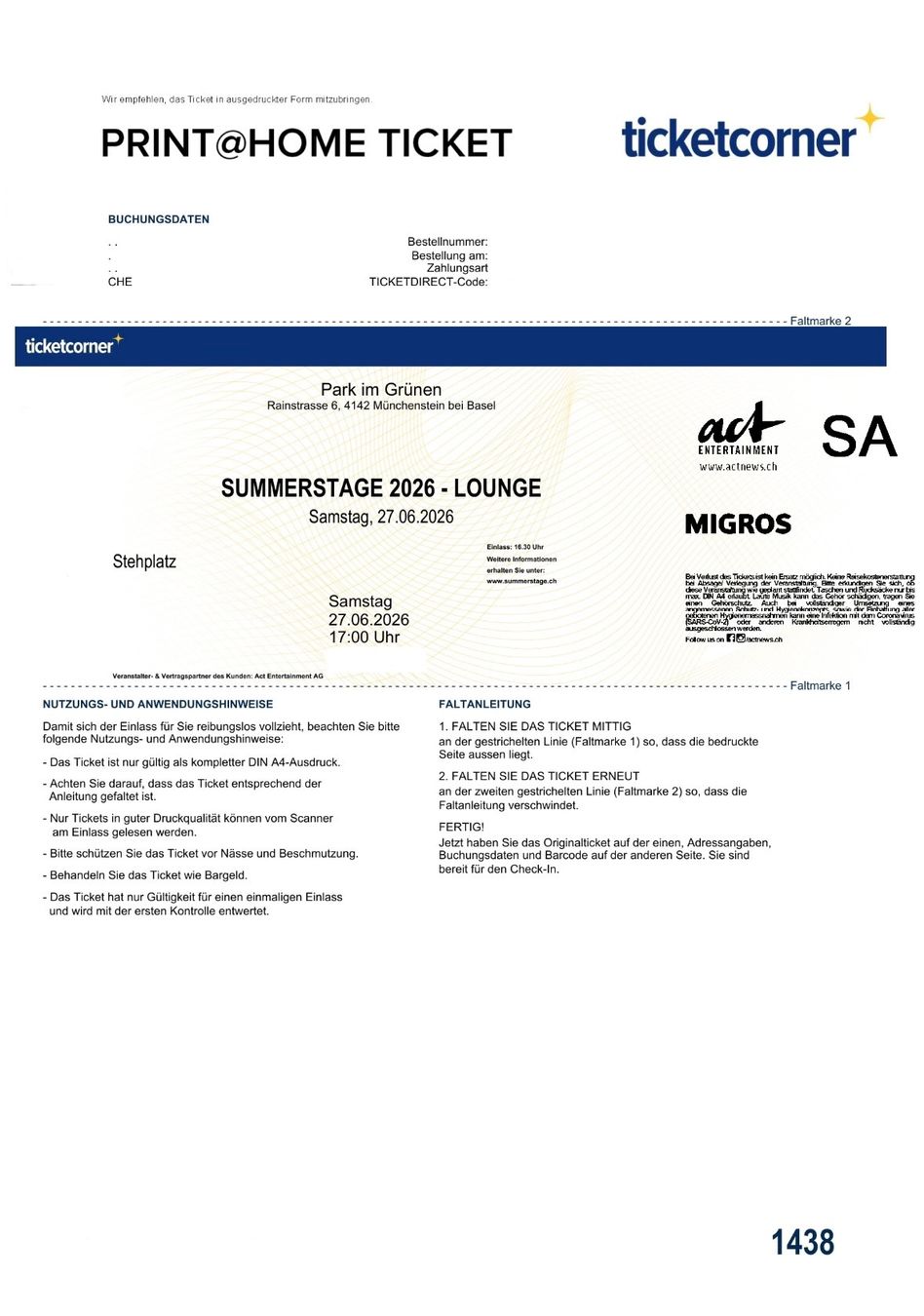 Tickets: Summerstage  27.06.26  -  2 Tickets – Neu (gemäss Beschreibung) aus Uzwil von Roger-iO 2
