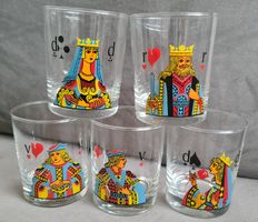 5 Vintage-Gläser Kartenspiel Sammlerstücke