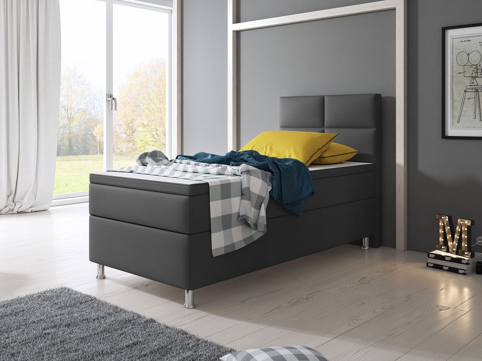 Betten: Boxspringbett 90x200 KL Anthrazit Hotelbett Einzelbett Bett – Neu und originalverpackt aus Wallenwil von toesstal-vertrieb 5