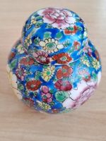 Petit pot décoratif chinois en porcelaine, floral fond bleu