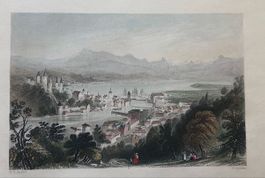 Stahlstich W.H. Bartlett Luzern Lucerne handkoloriert