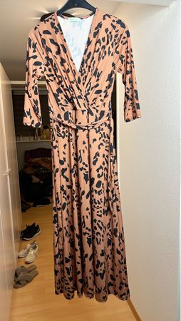 Damen Maxi-Kleid Wickeloptik Leopardenmuster neuwertig
